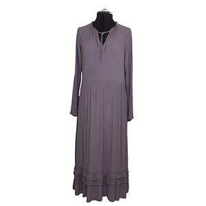 Knox Rose Rayon Lavender Crinkled Smoke Ruffle Crochet  Pockets Boho Midi Dres M